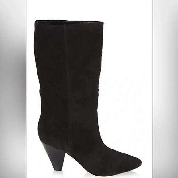 New In Box $600 VERONICA BEARD Blondie Slouchy Suede MID Boots Black  POINTY 8.5 - Picture 1 of 16